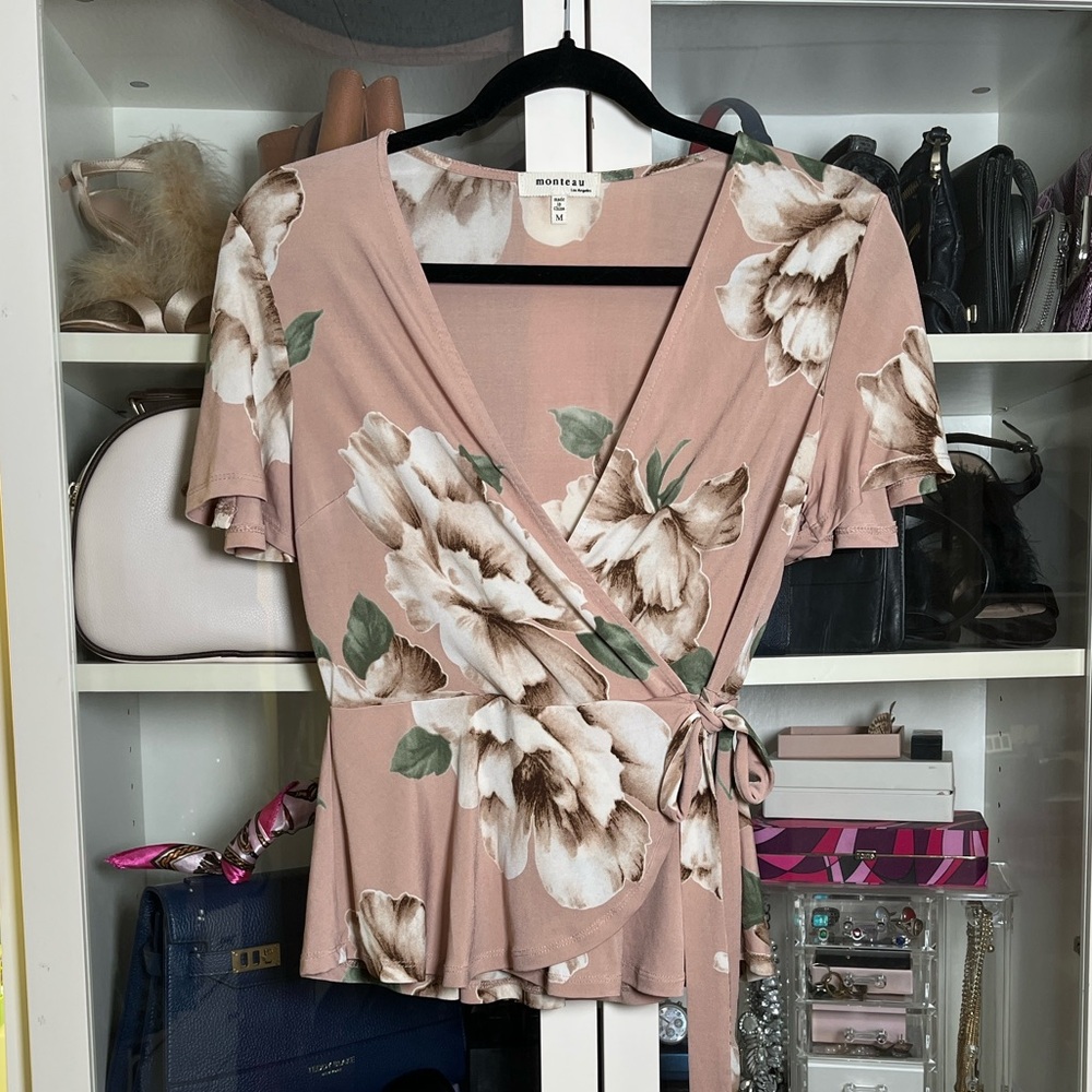 Floral Wrap Blouse in Blush